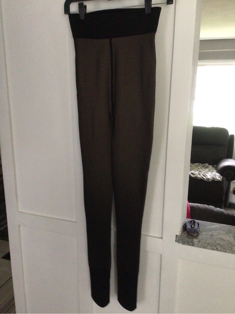 Womens high waist fleece lined tights XS-S Tall in Vanilla